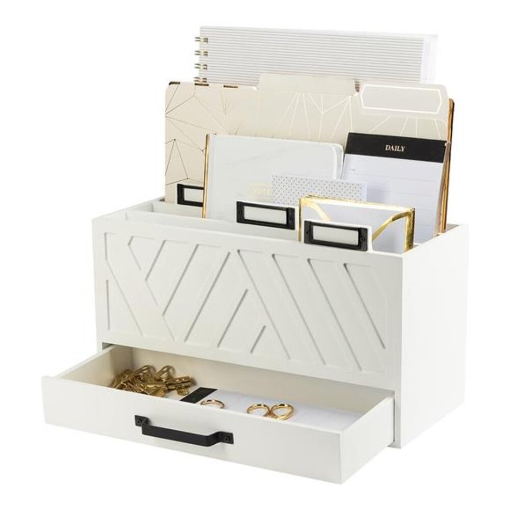 Wood Mail Organizer Desk Mail Sorter Countertop Paper Letter Holder Drawer Wood